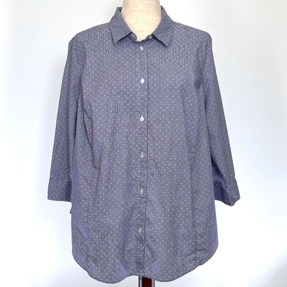 Liz Claiborne Polka Dot Stretch Button Up 1X Top - Picture 1 of 7
